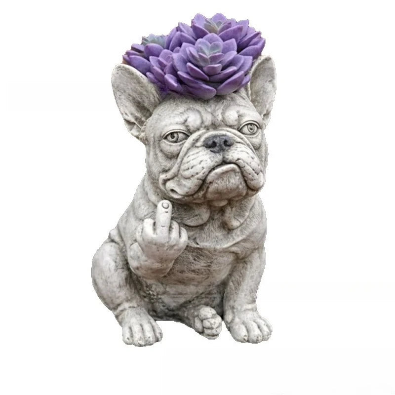 Grumpy French Bulldog Resin Planter Outdoor Garden Lawn Desktop Decor Creative Flower Pot Art Craft Ornament Gift