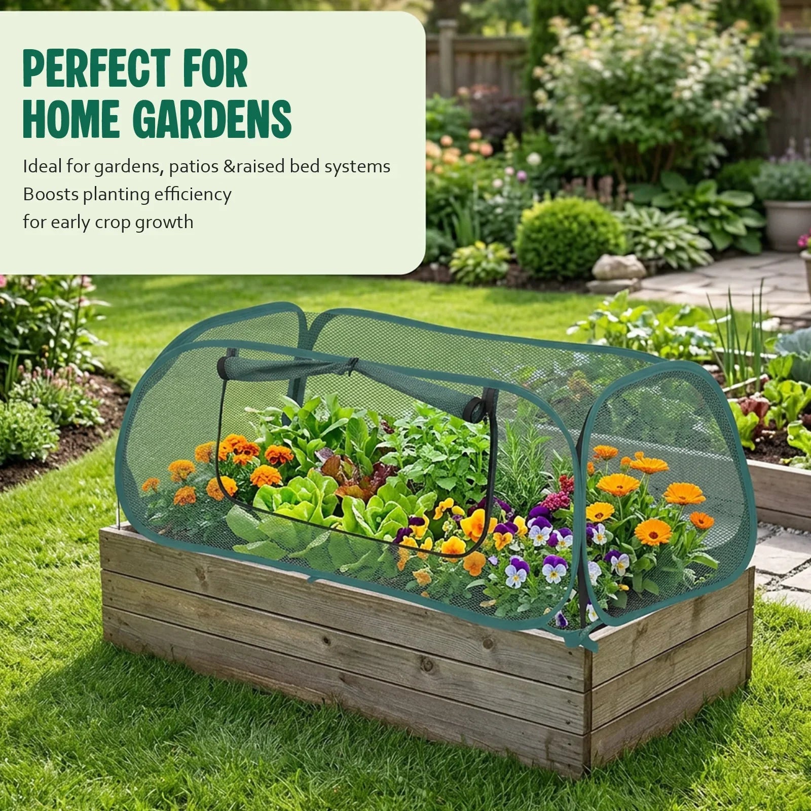 1/2Pcs Garden Bed Mesh Cover Foldable Plant Protection Netting with Stakes Pop Up Raised Flower Bed Bird Proof Net Planter Cover