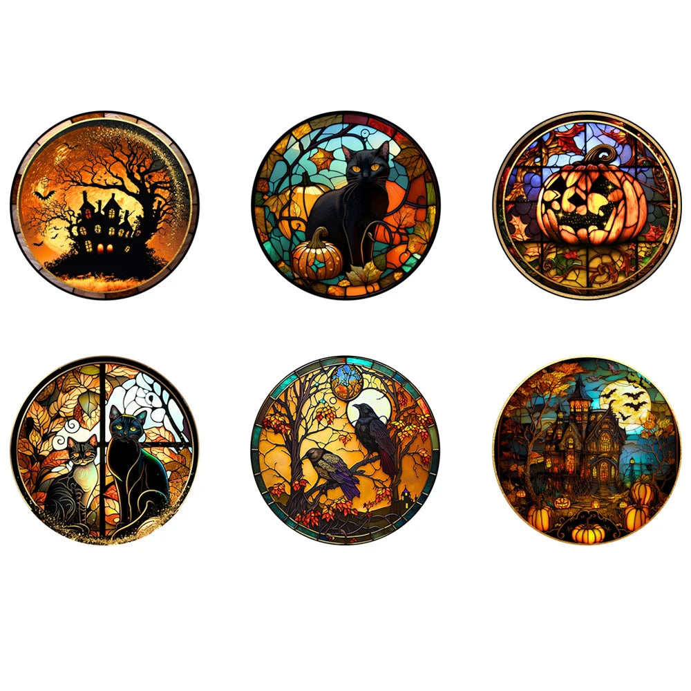 Halloween PVC Static Glass Stickers Scary Castle Cat Glass Stickers Non Adhesive Removable Party Home Decorations