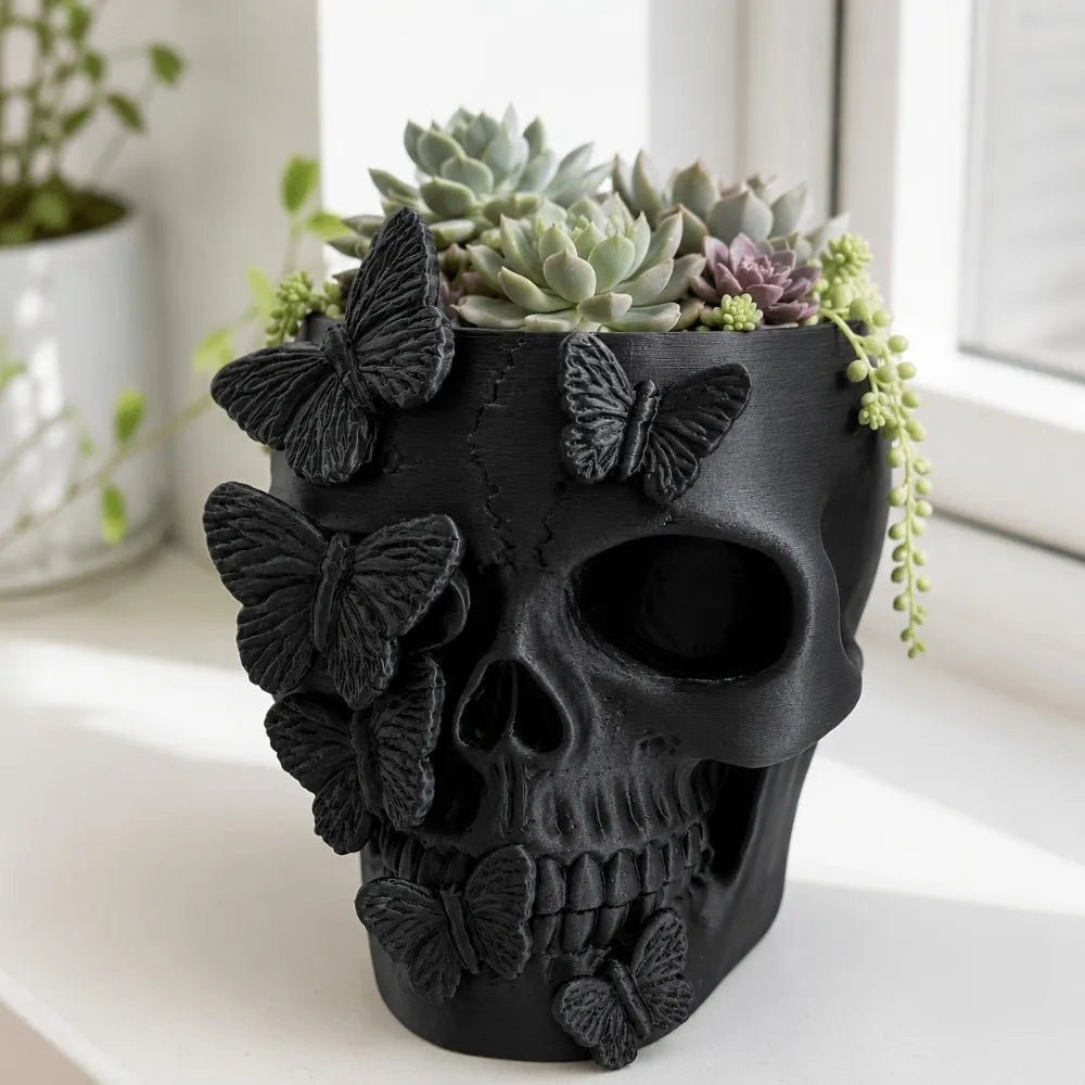 Gothic Butterfly Skeleton Statue Funny Home Decorations Flower Pot Vase Large Capacity Halloween Skull Ornaments Home