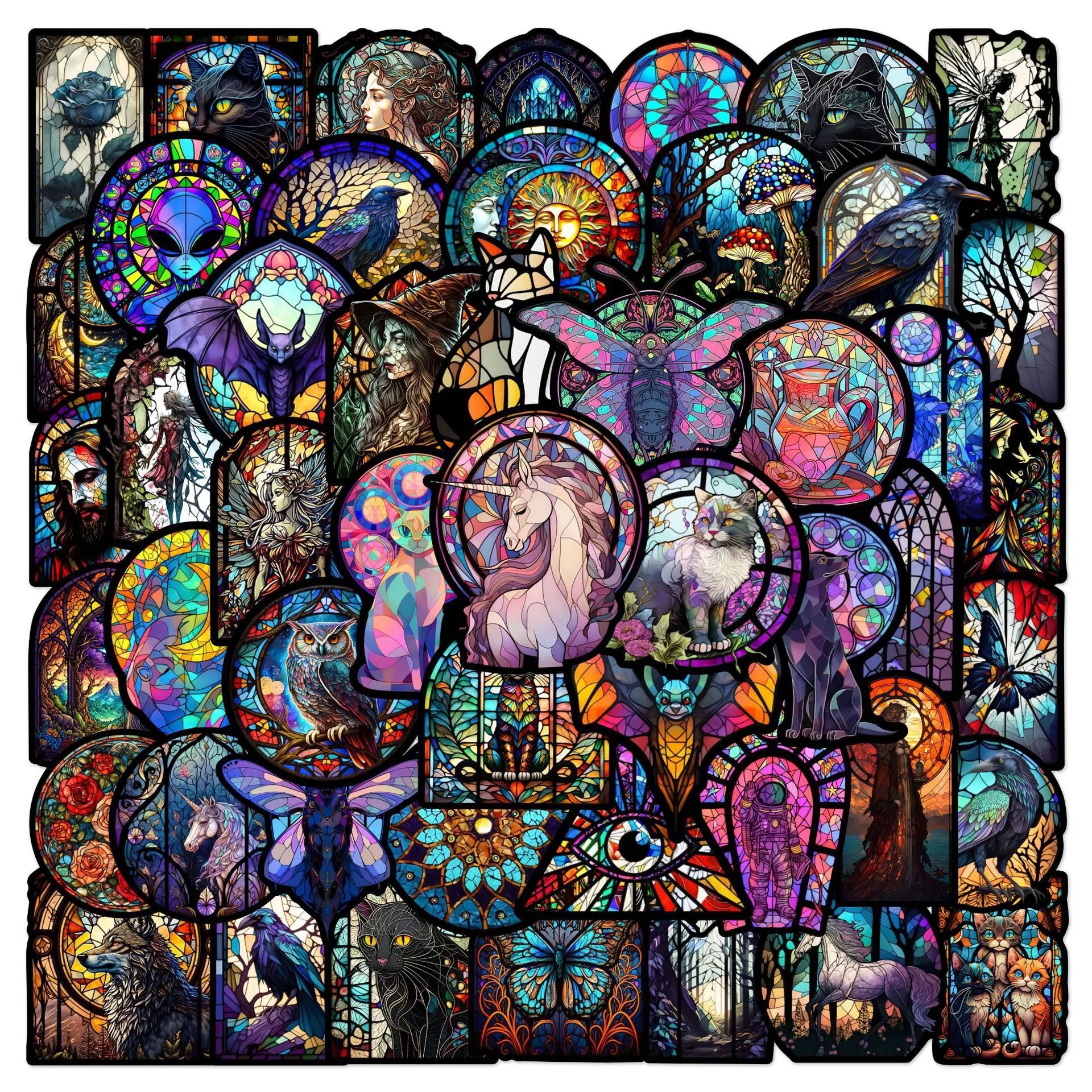 10/50PCS Gothic Dark Black Cat Moon Stickers Cool Color Crystal Animal Decals Toy DIY Scrapbook Bottle Phone Luggage Car Sticker