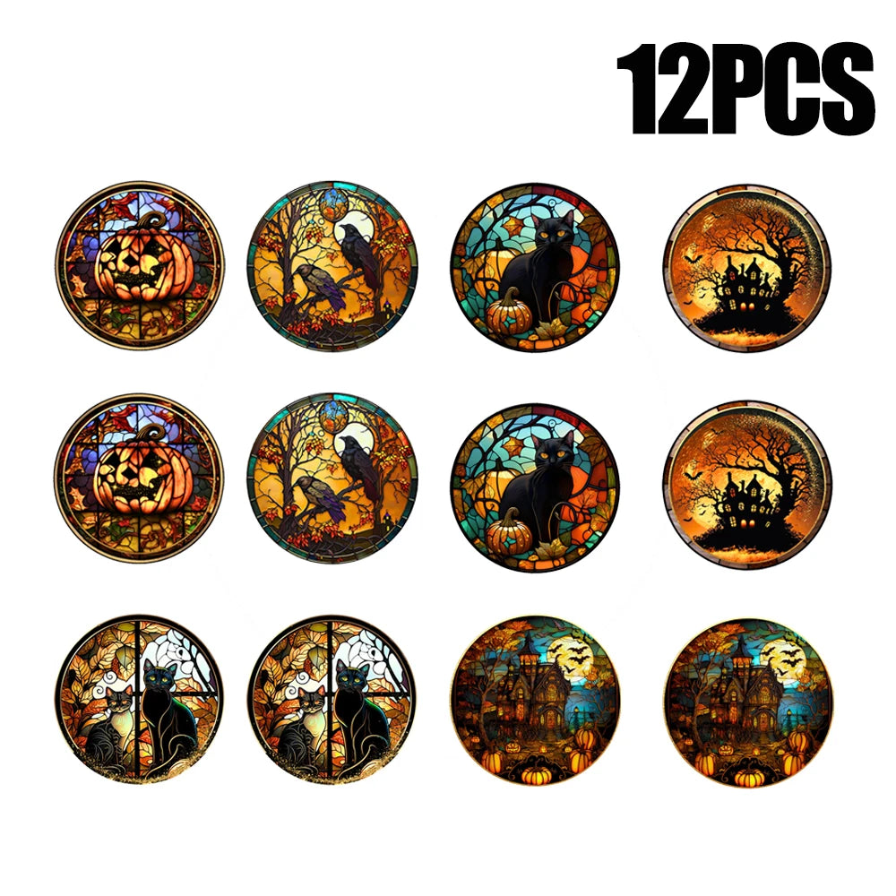 Halloween PVC Static Glass Stickers Scary Castle Cat Glass Stickers Non Adhesive Removable Party Home Decorations