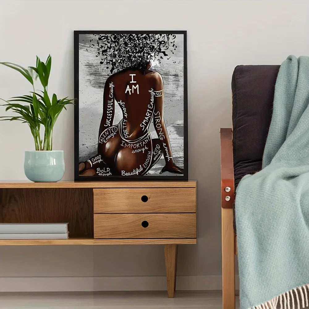 1pc I Am Black Woman Canvas Painting Afro Hair Music Poster, African Girl Wall Art Printed Living Room Bedroom Decor Unframed