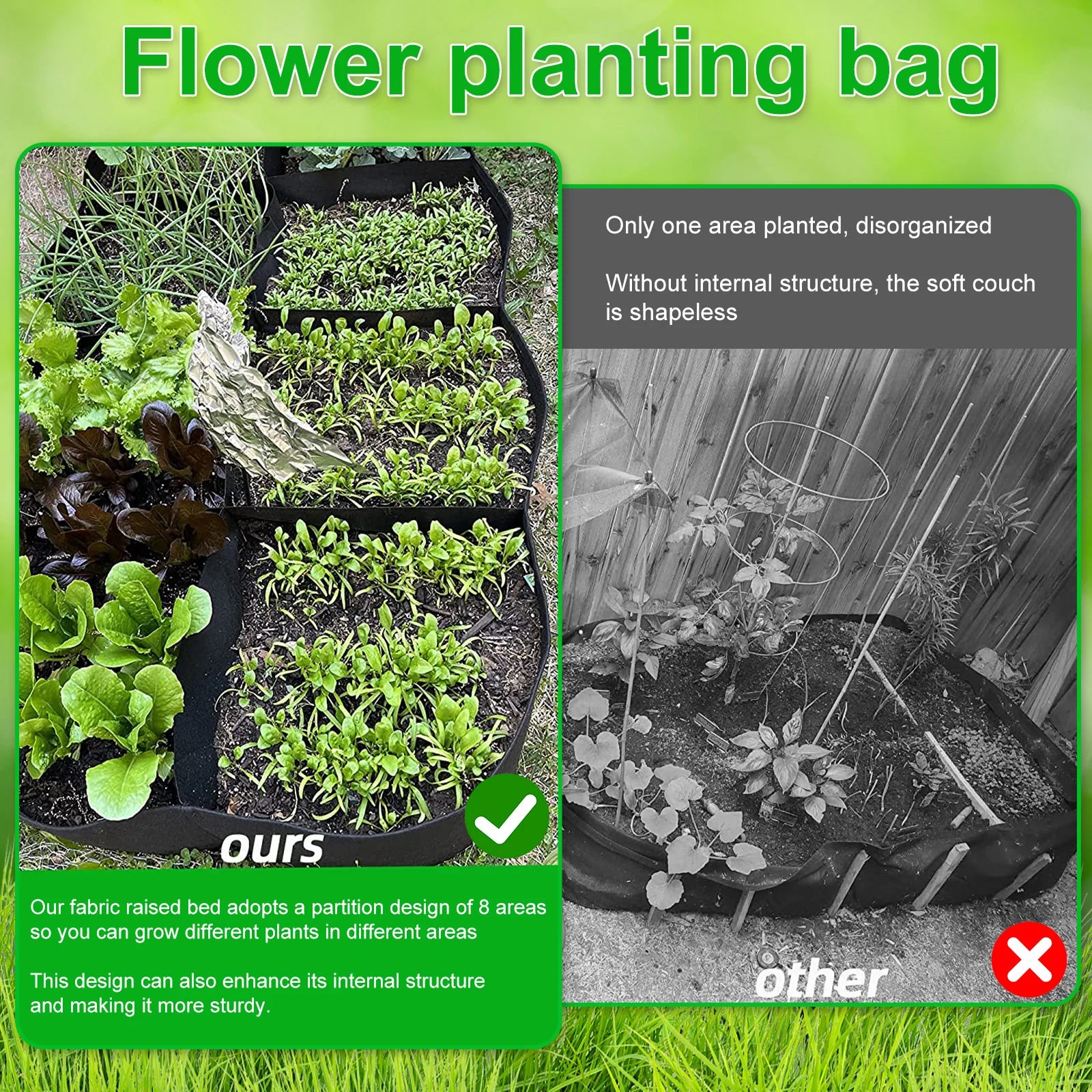 4/8 Grids Garden Raised Planting Bed Fabric Raised Garden Bed Square Felt Garden Flower Grow Bag Vegetable Planter Pot