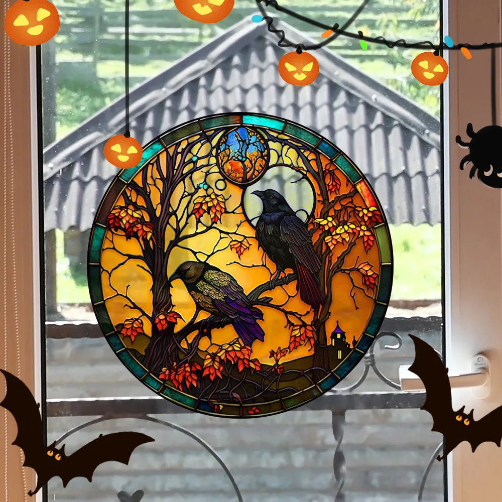 Halloween PVC Static Glass Stickers Scary Castle Cat Glass Stickers Non Adhesive Removable Party Home Decorations