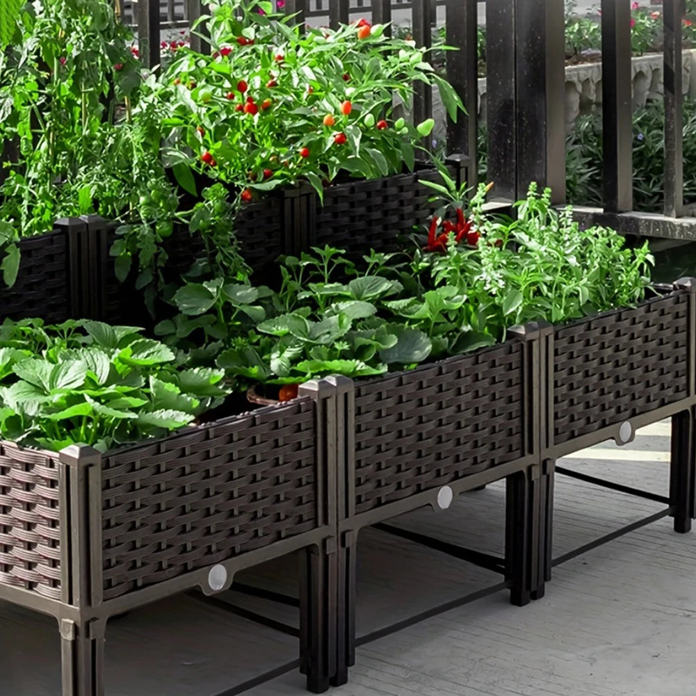 Plastic Raised Garden Bed with Leg Planter Box with Drain Hole Planting Container Elevated Propagation Box Balcony Vegetable Pot