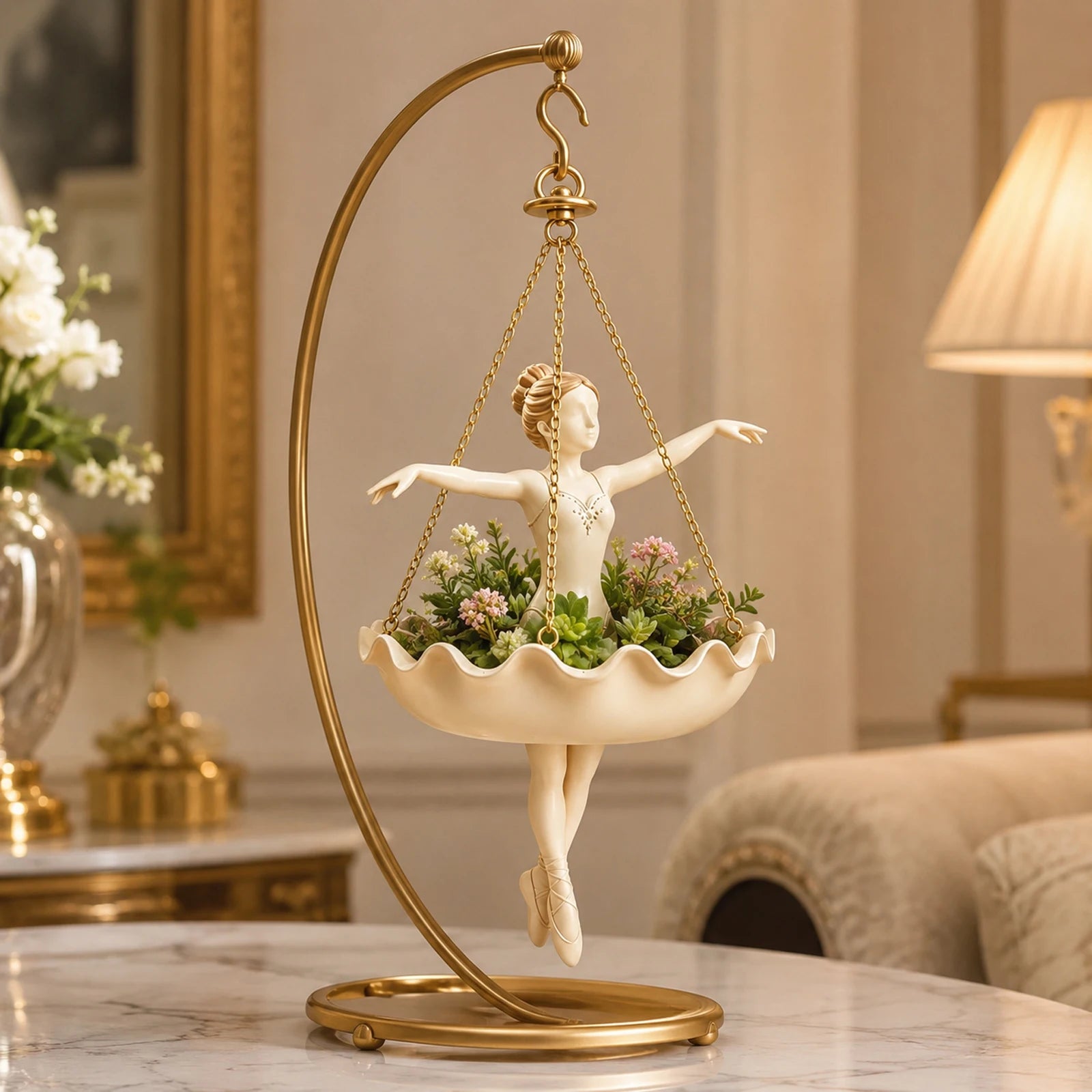 Novelty Ballerina Shaped Planter Family Exquisite Ruffled Trim Hanging Plant Pot Family Indoor Outdoor Decorative Flower Holder