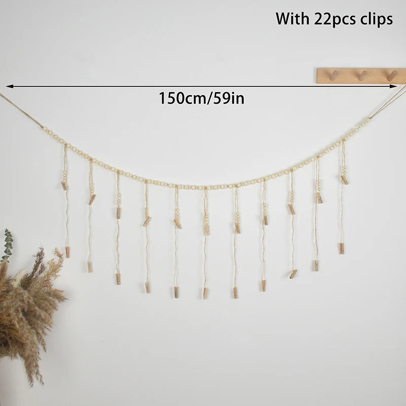 .Photo Display Wall Hanging Decor Boho Home Decoration Wooden Beads Macrame Tapestry For Wall Hanging Room Decors Aesthetic Gift