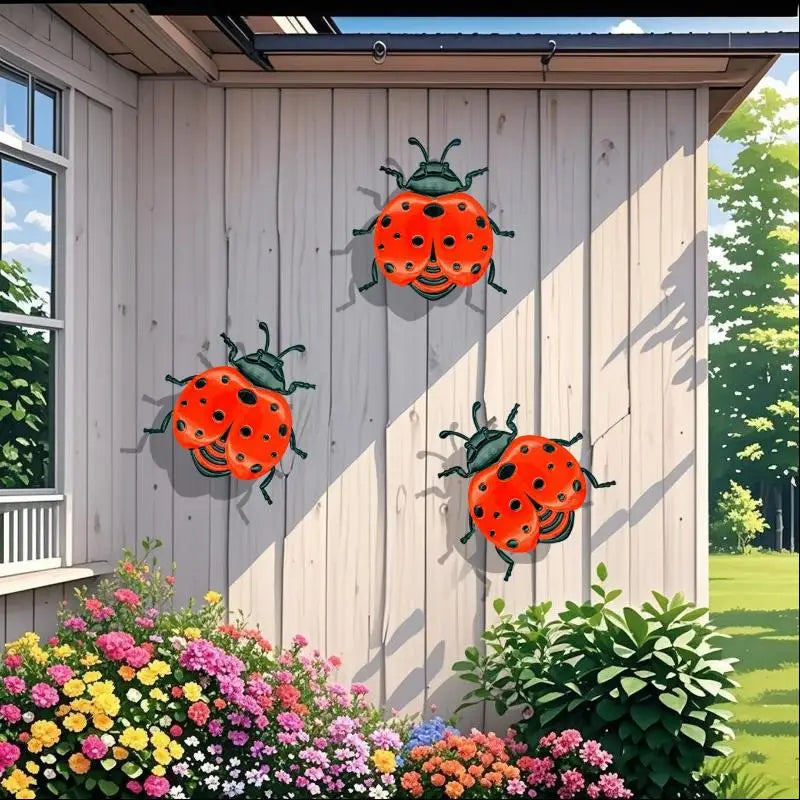 New 1/3pcs Iron Bees Ladybugs Butterflies Wall Decor Garden Decoration Outdoor Indoor Metal Craft Vibrant Home Furnishings