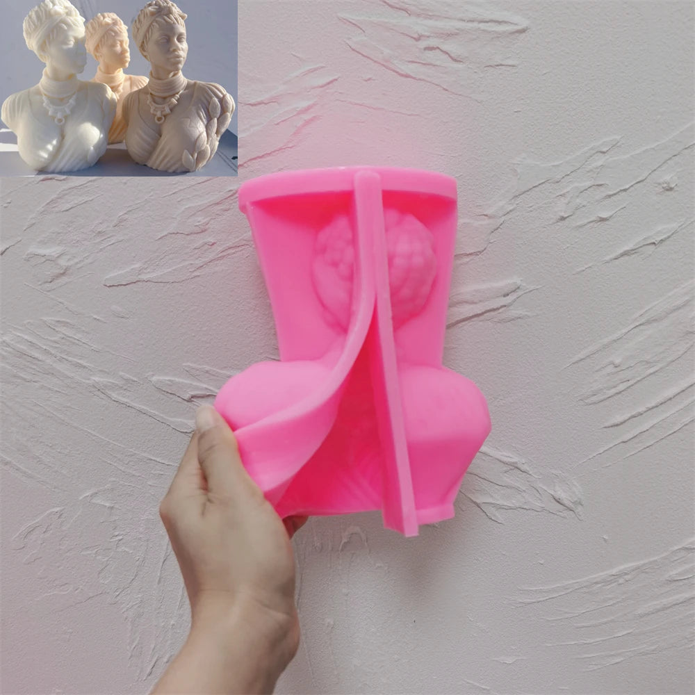 Afro Women Candle Mold African Female Goddess Bust Silicone Molds Beautiful Woman Wax Mold Home Decor