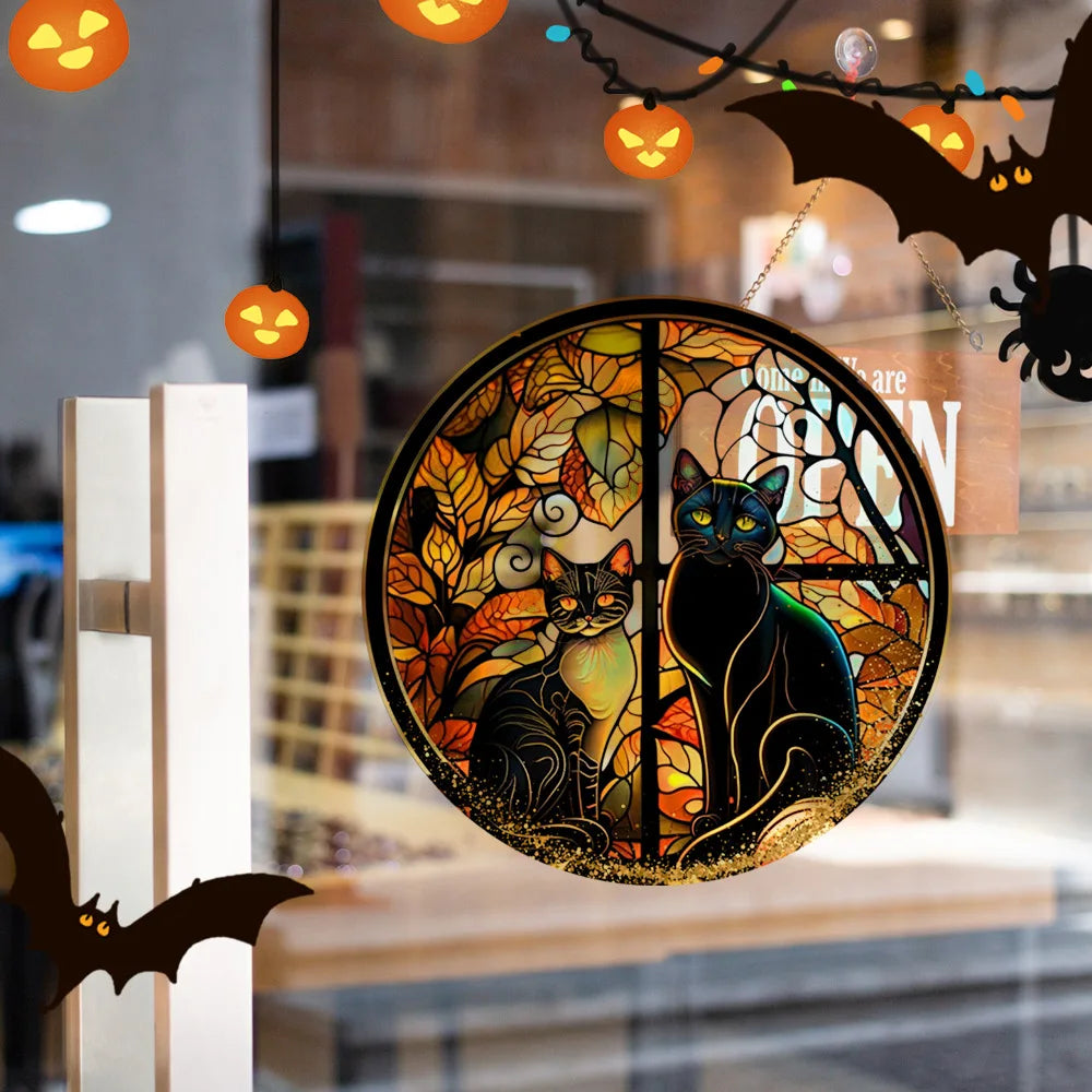 Halloween PVC Static Glass Stickers Scary Castle Cat Glass Stickers Non Adhesive Removable Party Home Decorations