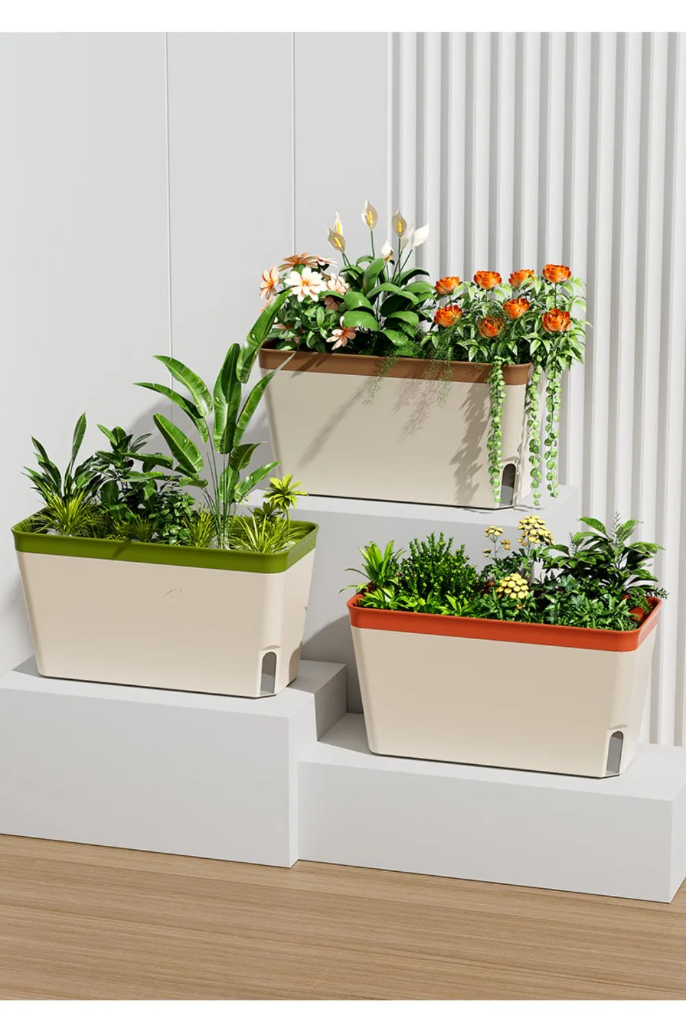 Modern Self Watering Planter Pots Decorative Visual Water Level Window Indoor Planter Herb Planter Box Succulents Plants