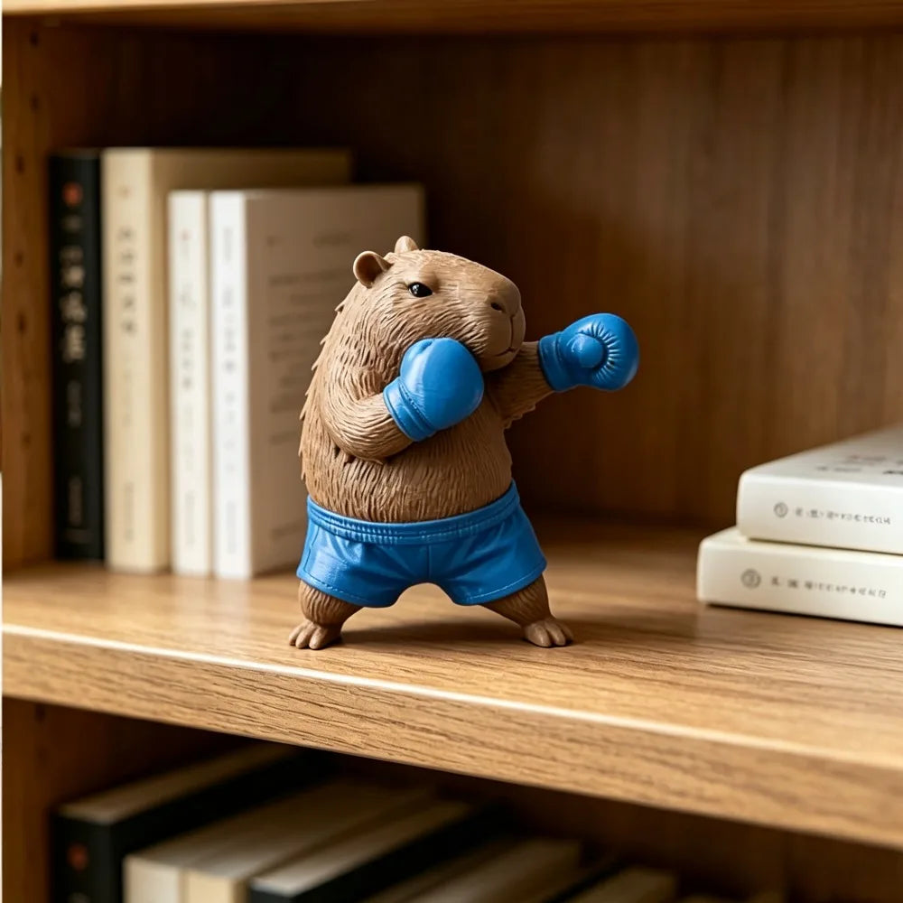 3D Printed Boxing Capybara Figurines Ornament Desktop Shelf Home Decor Funny Animal Craft Collectible Table Display Party Gifts