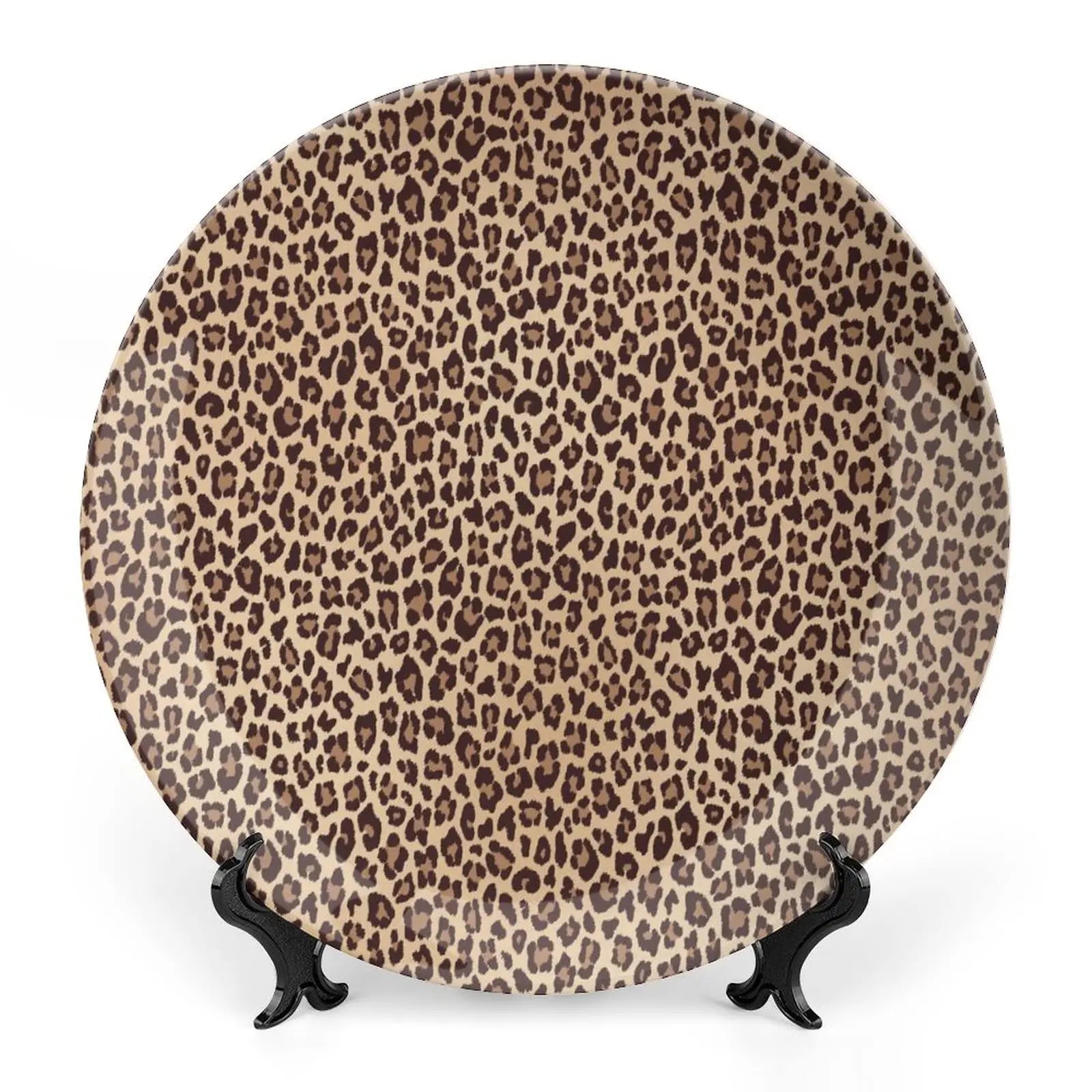 Leopard Print Porcelain Plate, African Pattern Print Ceramic Wall Hanging Decor Accessory for Dining Table Tabletop Home Decor
