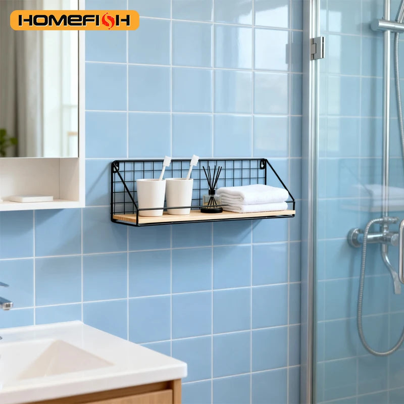 1pc Creative Wall Mounted Shelves, Bedroom Iron Wall Hanging Storage Shelves, Storage Baskets, Hanging Shelves, Home Furnishings