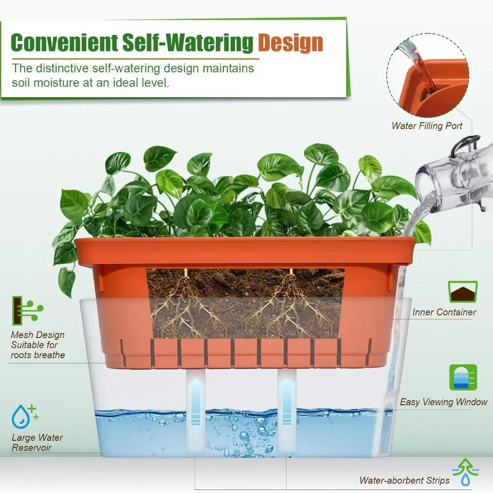 Modern Self Watering Planter Pots Decorative Visual Water Level Window Indoor Planter Herb Planter Box Succulents Plants
