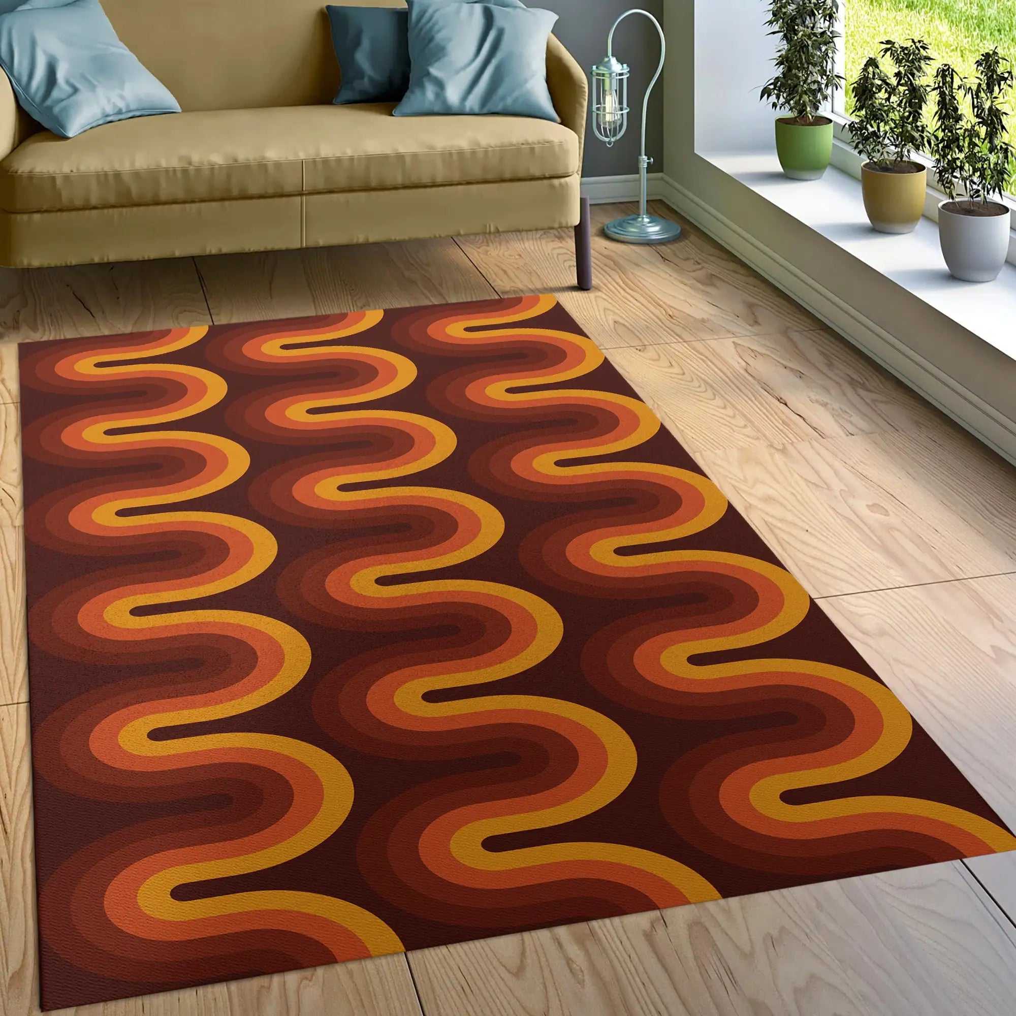 Brown Groovy Retro 70s Area Rug Brown Orange Geometric Rug Groovy Dorm Decor Tangerine Mid Century Rug Retro Home Decor