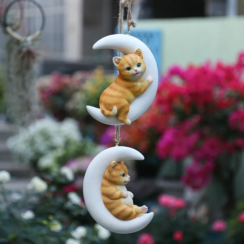 Resin Handicraft Ornaments Cartoon Pendant Garden Courtyard Hanging Decoration Moon Rabbit Home Furnishing