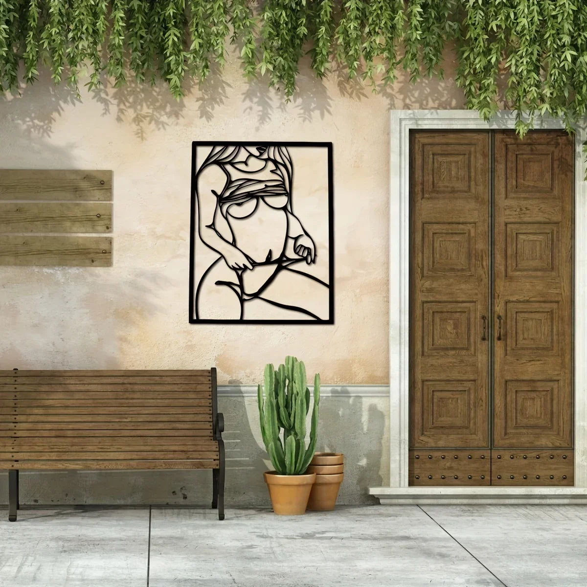 1pc Metal Art Wall Decor, Black Female Body in Frame, Hanging Steel Bathroom Decoration, Iron Set Large Wall Art Sticker