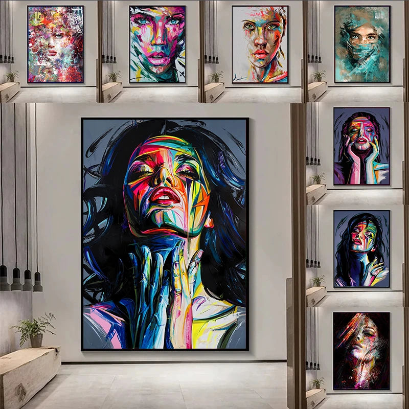 Modern Abstract Woman Face Wall Art Canvas Painting Graffiti Posters and Prints Girl Portrait Street Pop Art Pictures Home Decor