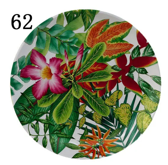Eastern Horse Decorative Plate Plant Bird Parrot Illustration Dish Round Ceramic Tray for Home Decoration Luxury Porcelain Craft