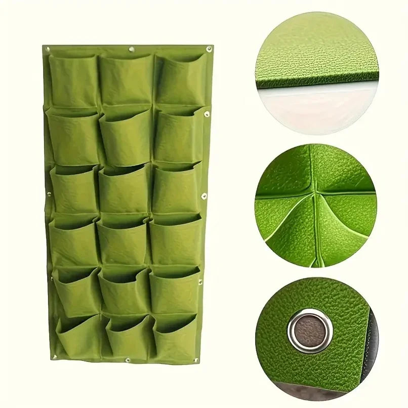 18-Pocket Vertical Garden Planter, Wall-Mounted Bag for Balcony/Patio. Grow herbs & vegetables indoors/outdoors. Space-saving.