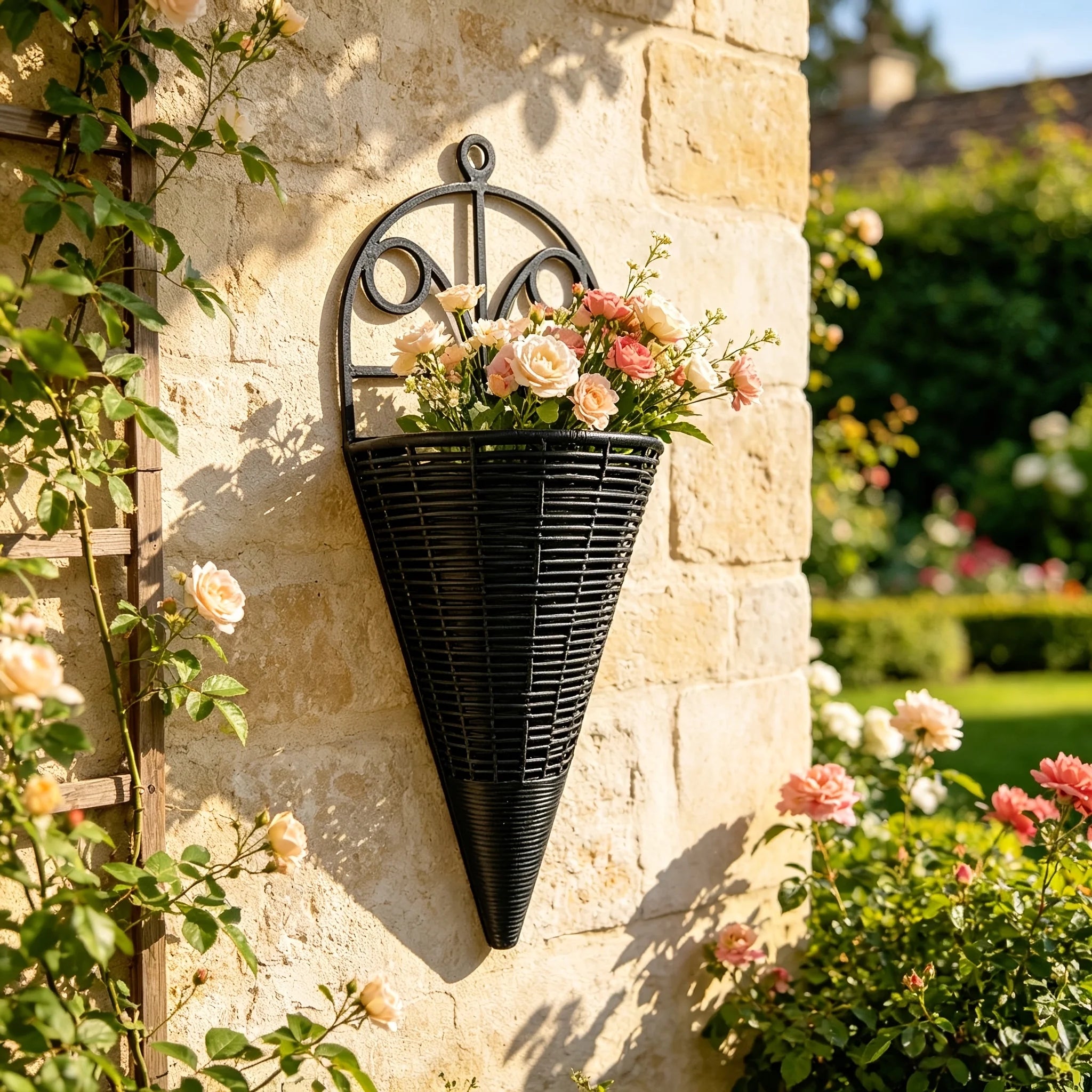 Integrated Tapered Wall Hanging Flower Basket Planter Stand For Indoor Outdoor Home Garden Decor Wall Mounted Flower Rack