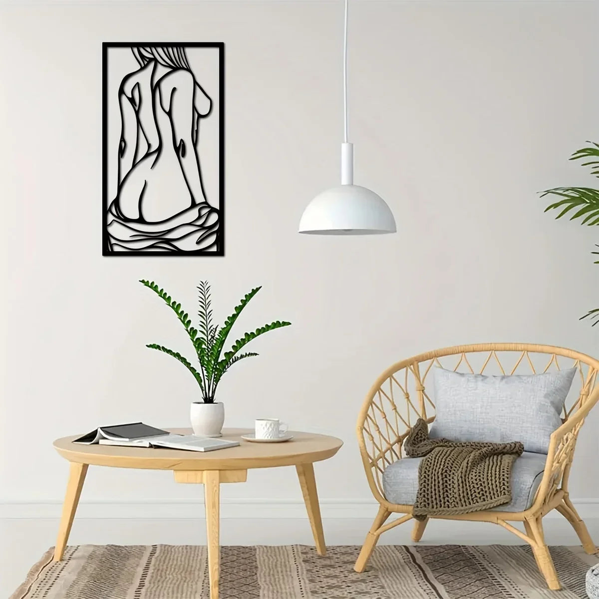 1pc Metal Art Wall Decor, Black Female Body in Frame, Hanging Steel Bathroom Decoration, Iron Set Large Wall Art Sticker