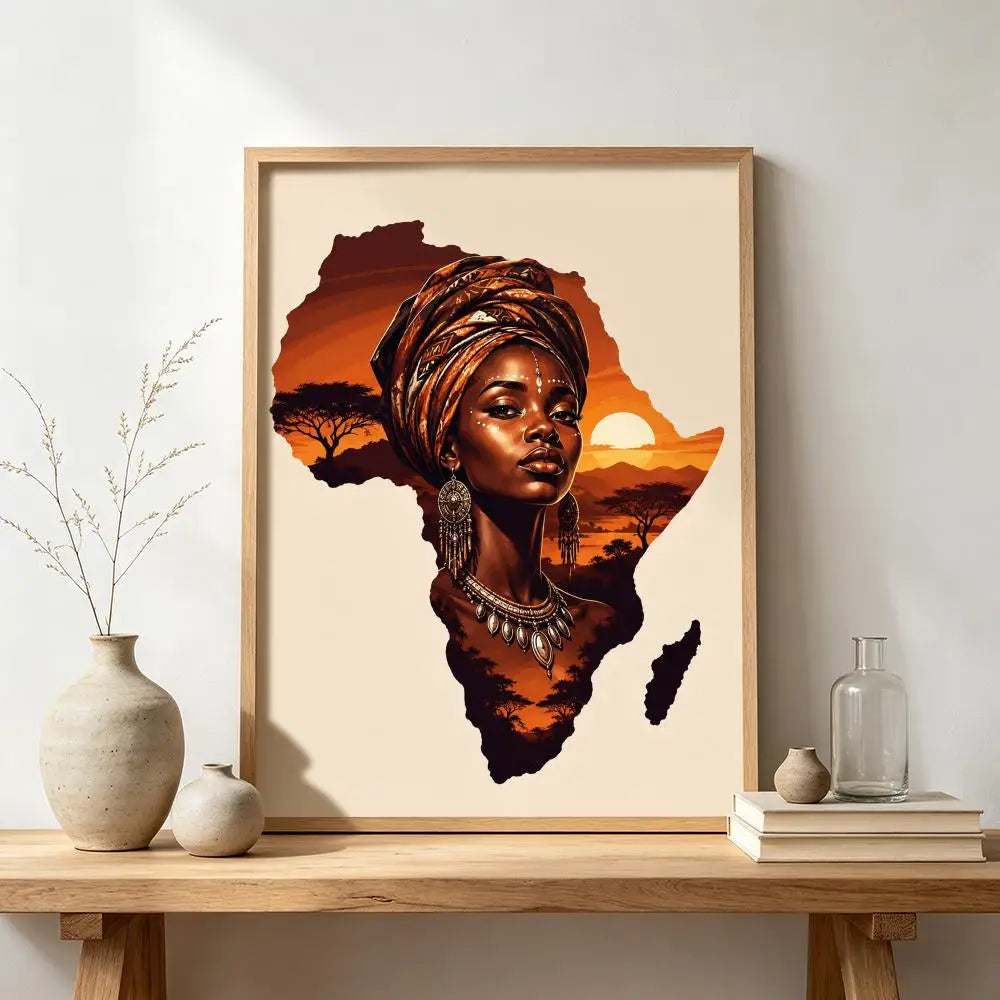 African Woman Map Silhouette Print Poster Modern and Elegant Wall Stickers for Home Decor Living Room Dormitory Wall Art