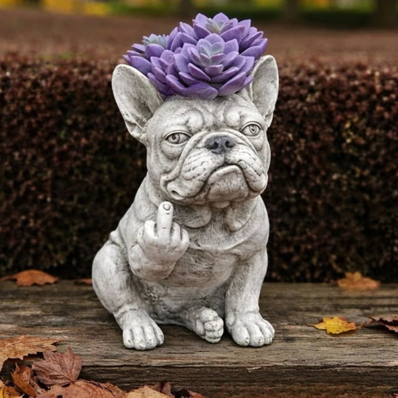 Grumpy French Bulldog Resin Planter Outdoor Garden Lawn Desktop Decor Creative Flower Pot Art Craft Ornament Gift