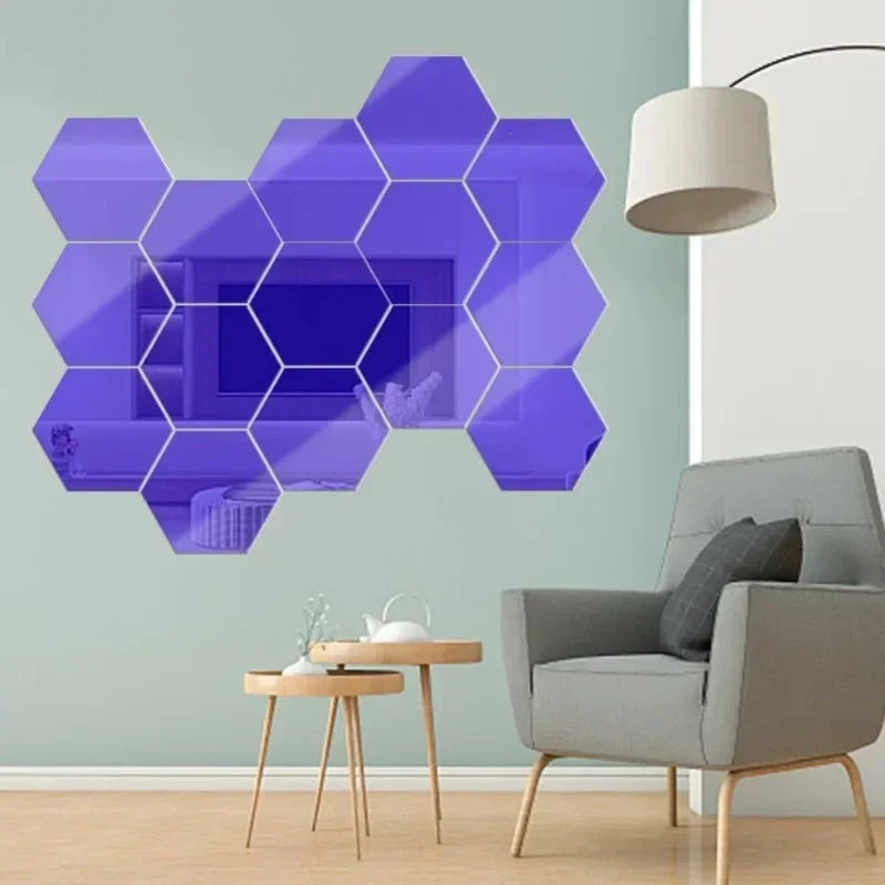 Hexagon Acrylic Mirror Wall Sticker Acrylic Adhesive Gold Silver Mosaic Tiles Removable DIY Bedroom Bathroom (5pcs)