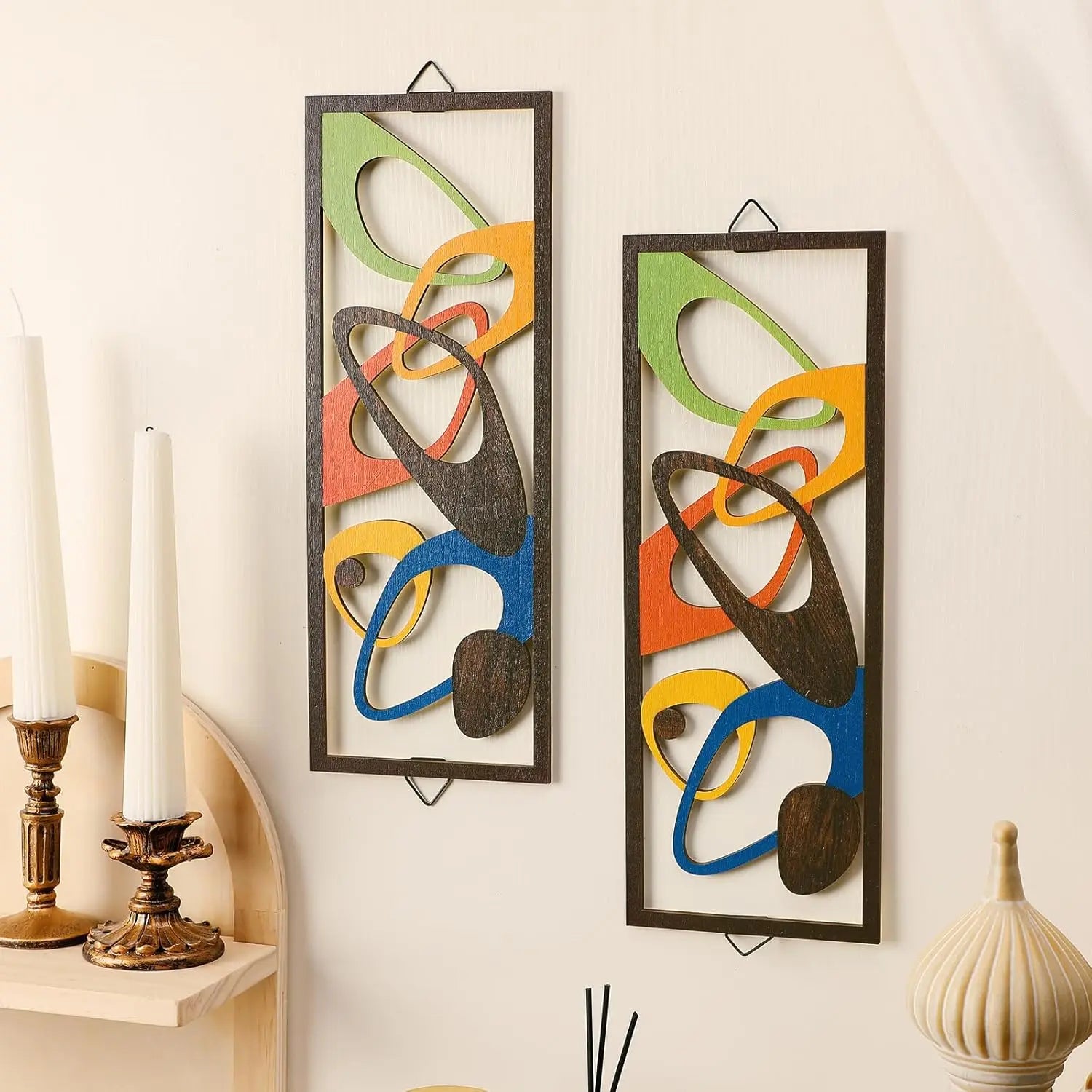 2Pcs 40cm Modern Decor Elegance Wall Accents Wood Abstract Decor Geometric Panels for Interior Panel Wood Art Home Living Room