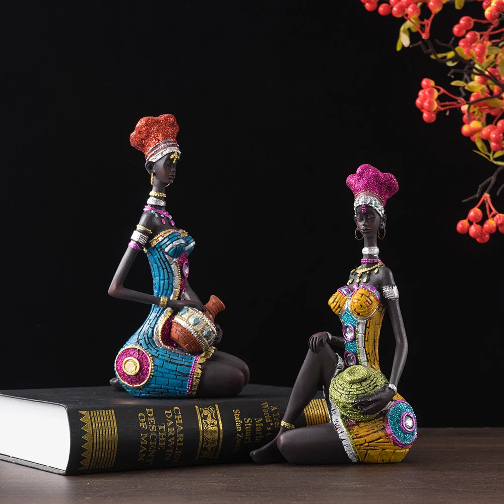 RAKKS Abstract African Black Women Sculpture Decoration Home Wine Cabinet Model Room Coffee Shop Resin Crafts
