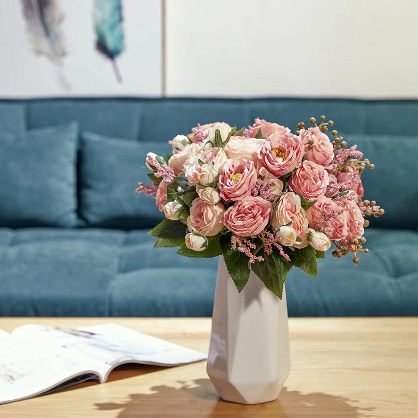 Artificial Flowers Peony Home Wedding Room Autumn Decora Festival Party Garland Outdoor Garden Diy Gifts Furnishing Silk Roses