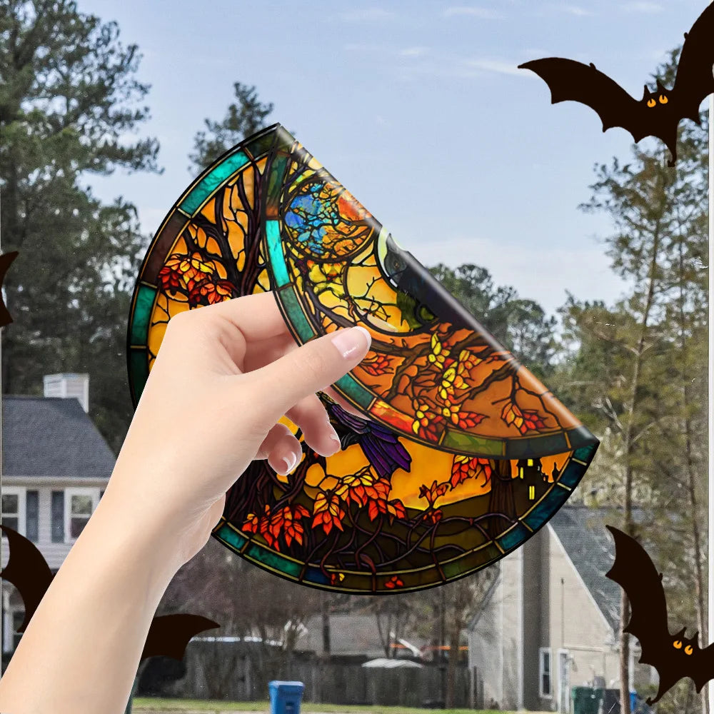 Halloween PVC Static Glass Stickers Scary Castle Cat Glass Stickers Non Adhesive Removable Party Home Decorations