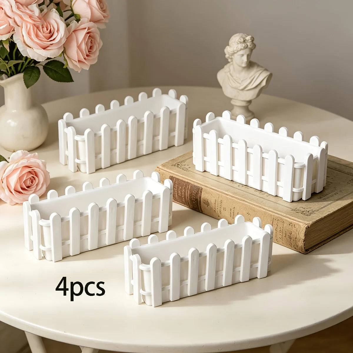 Fence Style Planter Box Balcony Garden Decor Planting Container, Succulent Artificial Flower Green Plant Pot For Indoor Outdoor