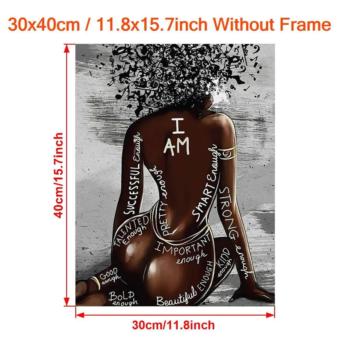 1pc I Am Black Woman Canvas Painting Afro Hair Music Poster, African Girl Wall Art Printed Living Room Bedroom Decor Unframed