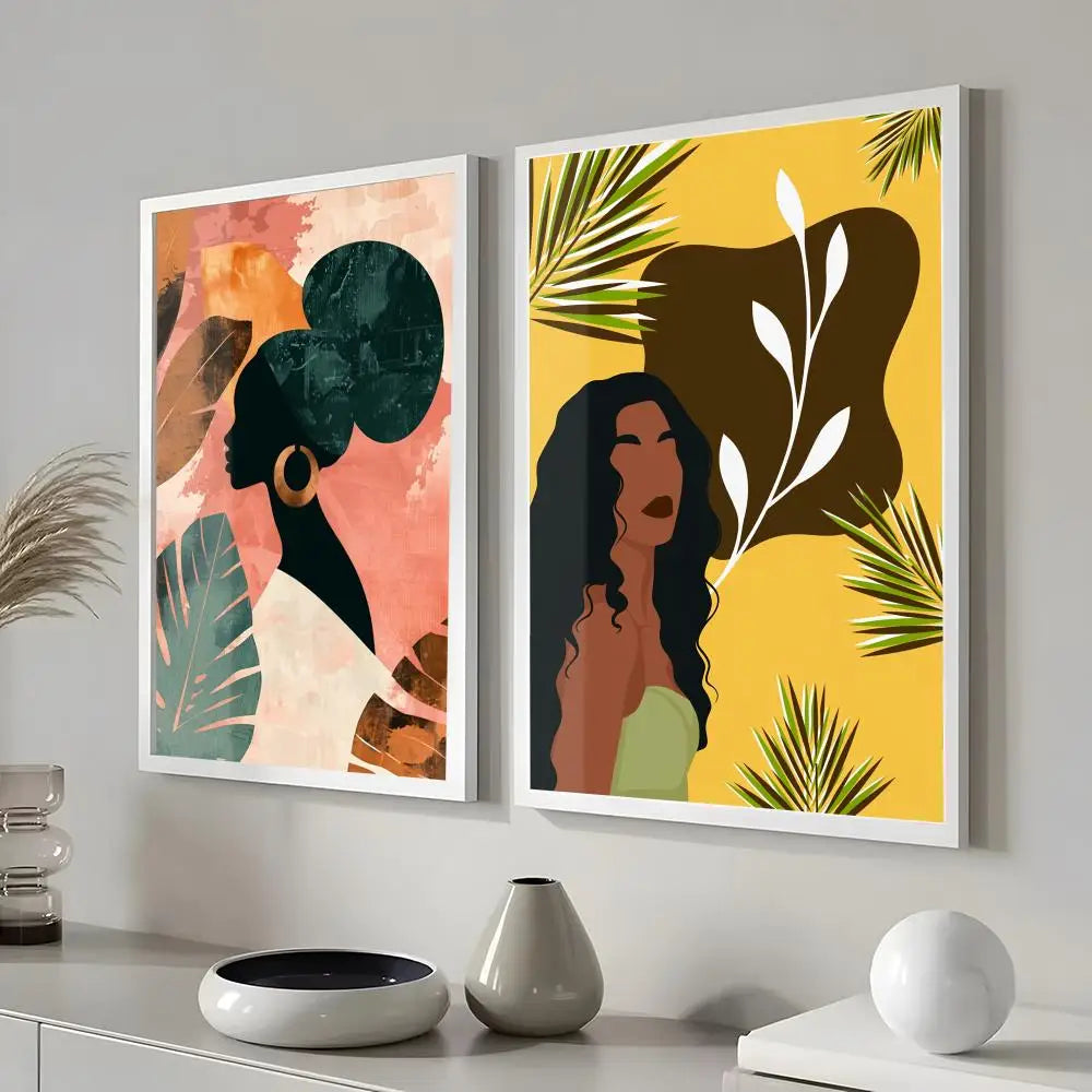 Abstract african woman flower leaves Poster Modern and Elegant Wall Stickers for Home Decor Living Room Dormitory Wall Art