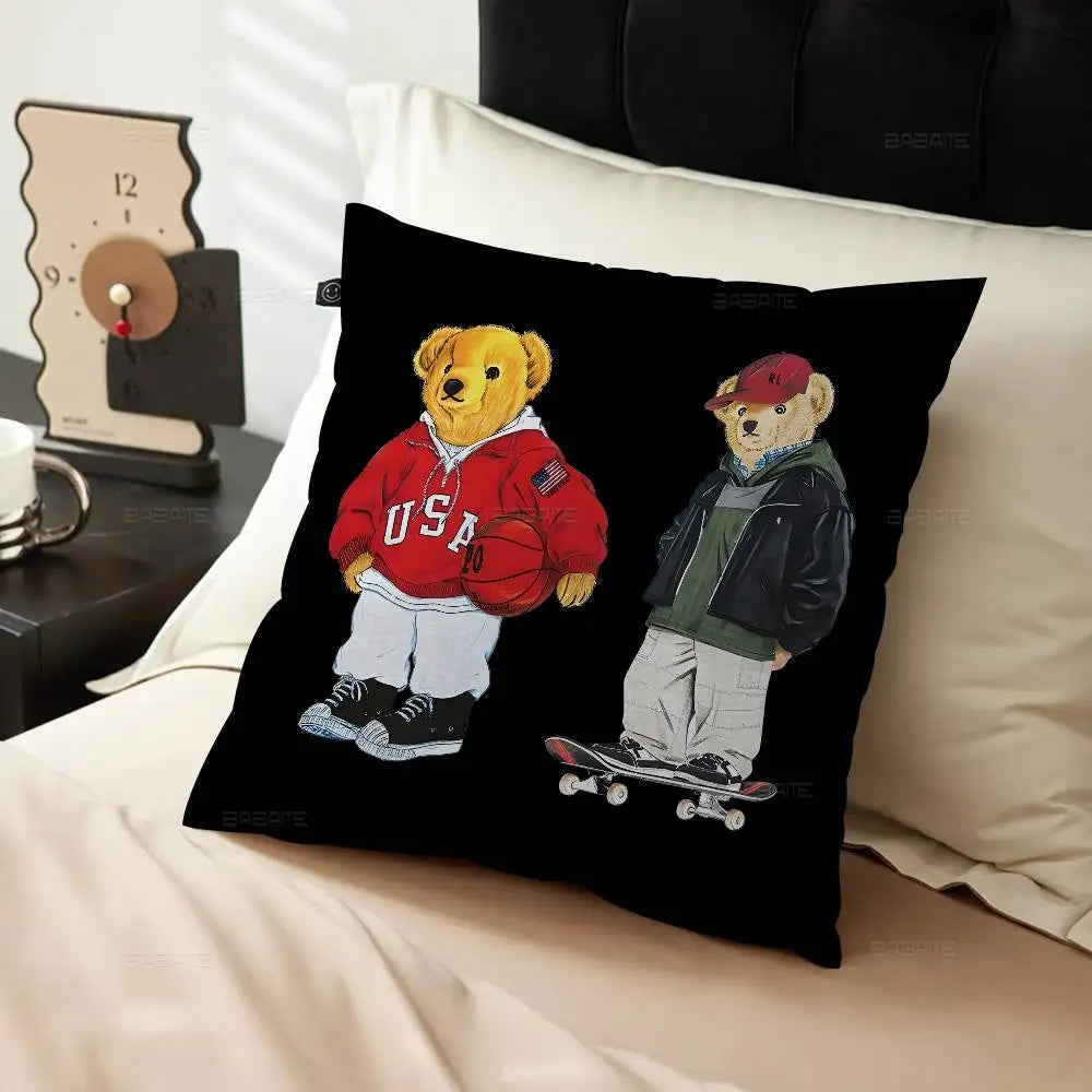 Cute Teddy Bear Happy Pillow Gifts Home Office Furnishings Bedroom Sofa Car Cushion Cover Case 45x45cm
