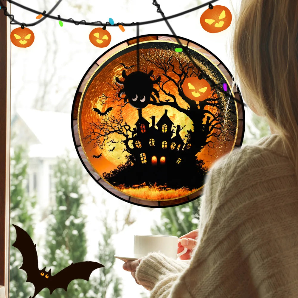 Halloween PVC Static Glass Stickers Scary Castle Cat Glass Stickers Non Adhesive Removable Party Home Decorations