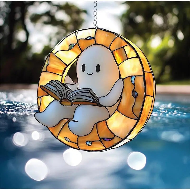 Halloween Ghost Reading Book Hanging Decor Acrylic Window Hanging Ornament Garden Decoration Props Halloween Party Decoration