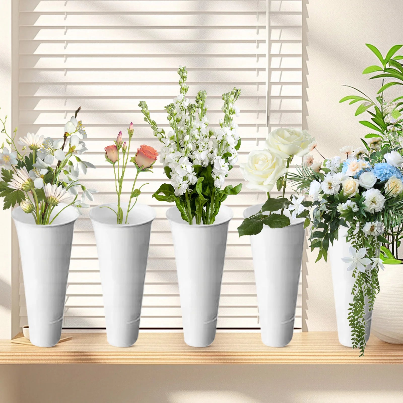 12 PCS Flower Display Stand Buckets White Plastic Flower Pots Large Capacity Plant Planter for Home Patio Balcony Garden