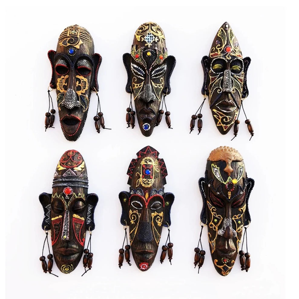 1pc, African Style Hanging Decorations, South Africa Mask Pendant, Handmade Painted Resin Craft, Restaurant Bar Wall Decoration