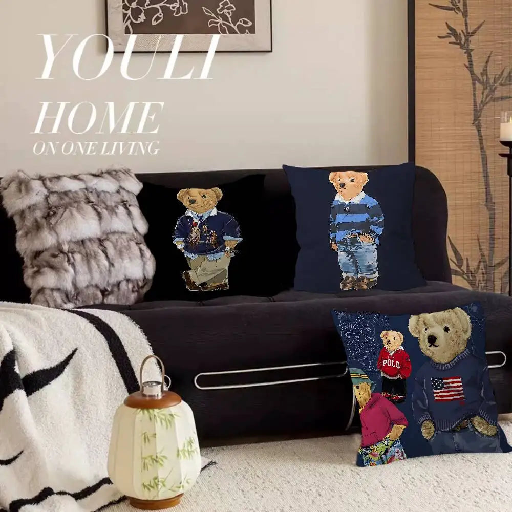 Cute Teddy Bear Happy Pillow Gifts Home Office Furnishings Bedroom Sofa Car Cushion Cover Case 45x45cm
