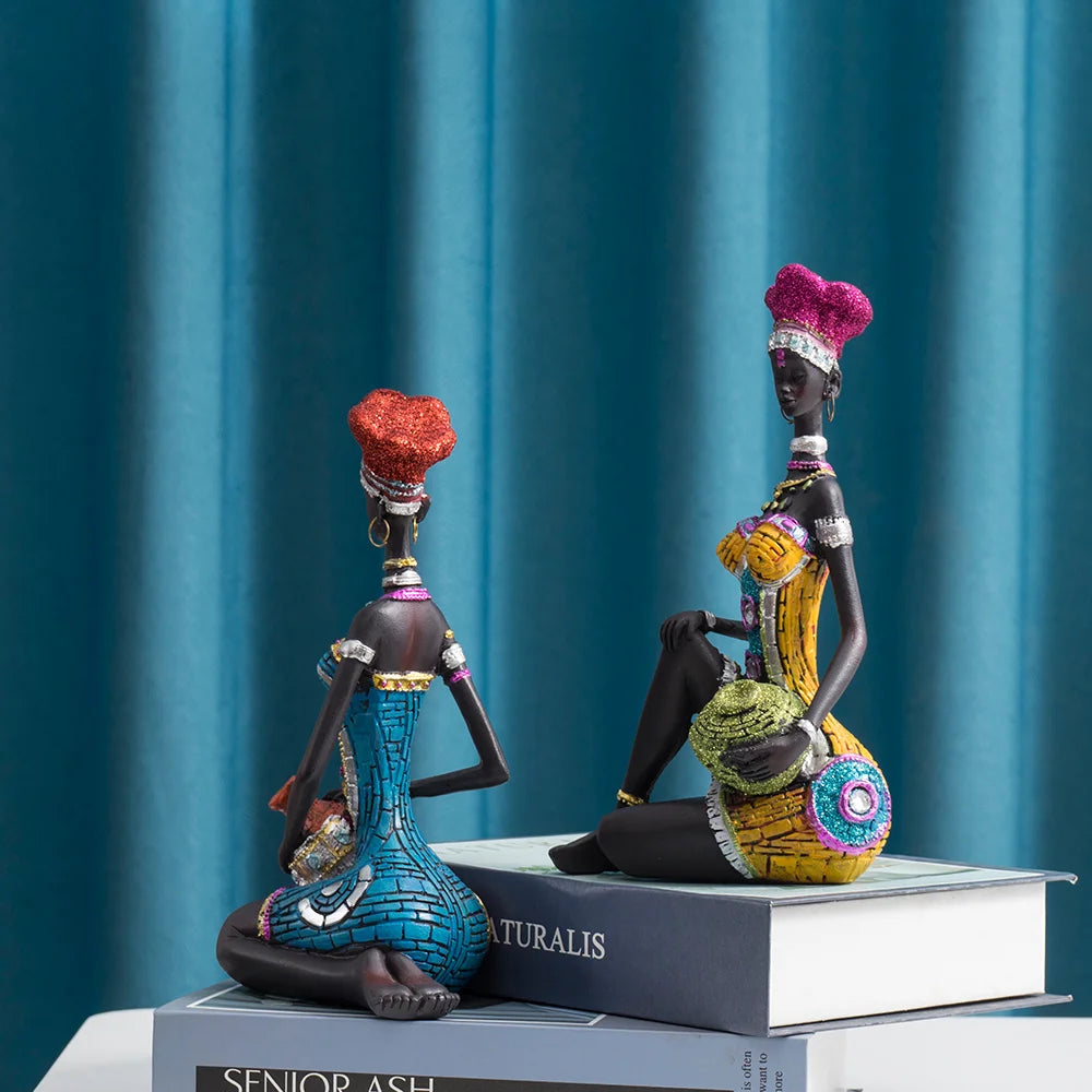 RAKKS Abstract African Black Women Sculpture Decoration Home Wine Cabinet Model Room Coffee Shop Resin Crafts