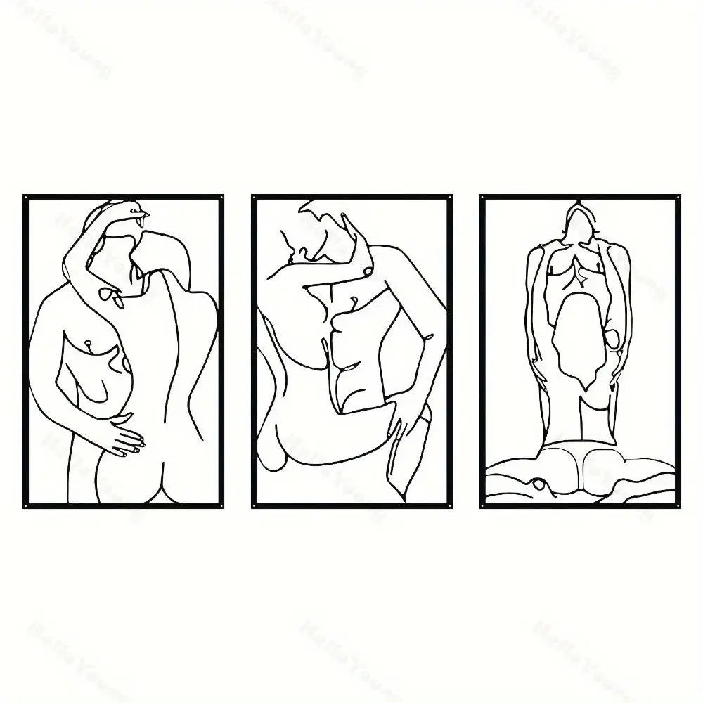 CIFBUY Romantic Couple Metal Wall Art Set Iron Abstract Line Drawing Silhouette Decor Modern Bedroom Home Hanging Ornament
