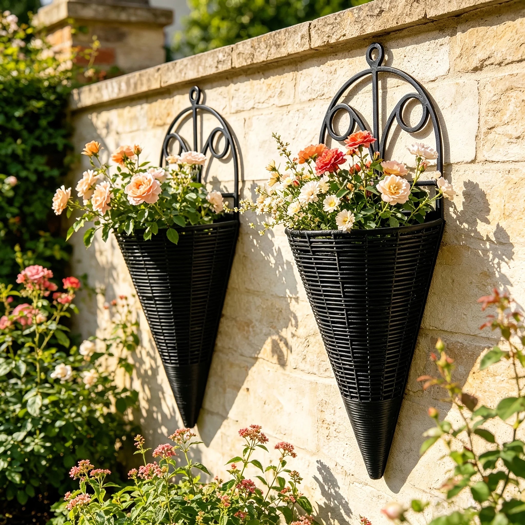 Integrated Tapered Wall Hanging Flower Basket Planter Stand For Indoor Outdoor Home Garden Decor Wall Mounted Flower Rack