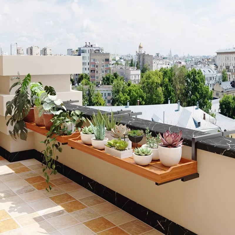 Balcony Hanging Plant Stand, Wooden Wall-mounted Flower Shelf, Space-saving Plant Organizer, Window Rail Planter Holder
