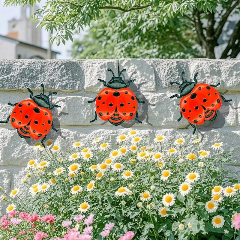 New 1/3pcs Iron Bees Ladybugs Butterflies Wall Decor Garden Decoration Outdoor Indoor Metal Craft Vibrant Home Furnishings