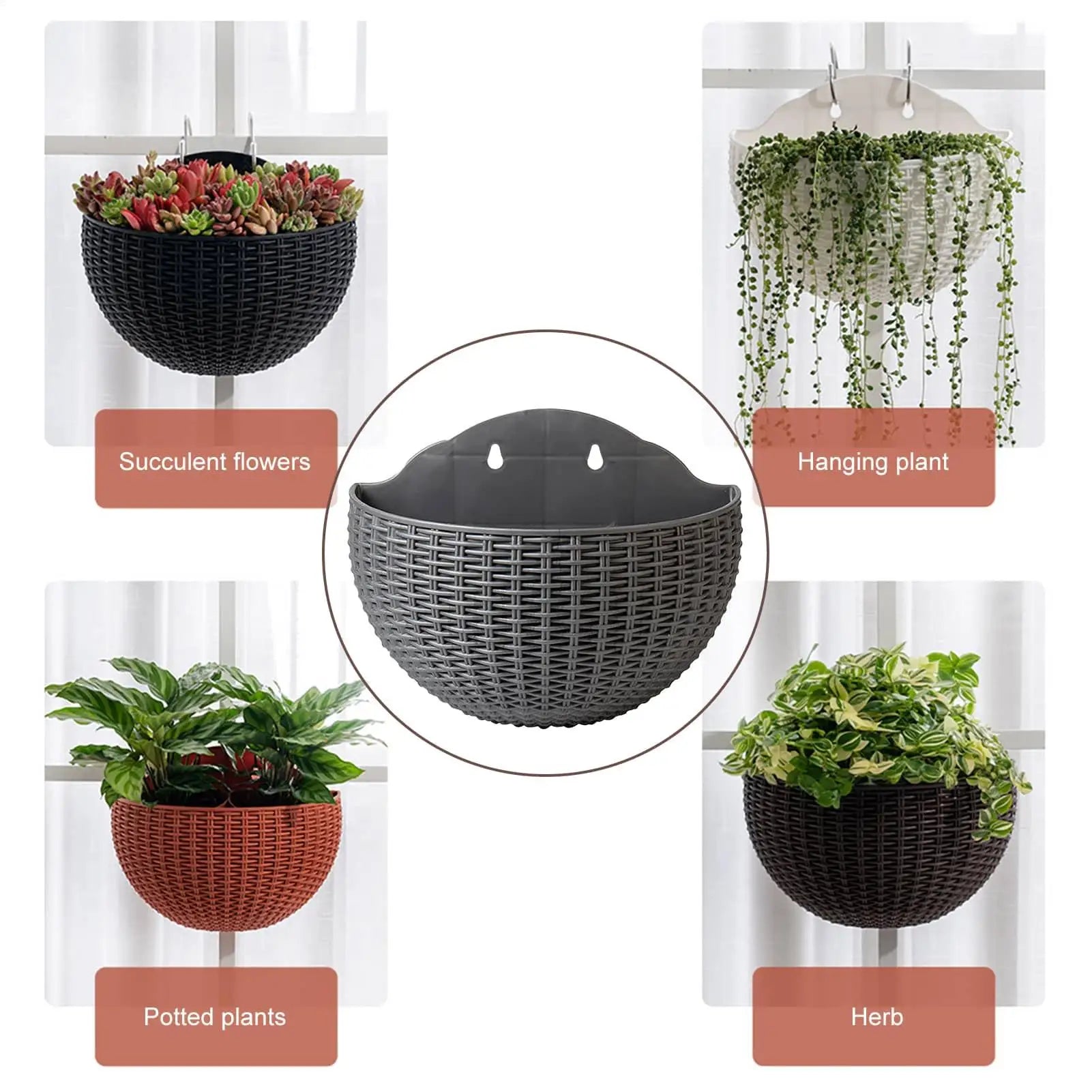 Semi-circular Flower Pot Wall-mounted No-punching Flower Basket Garden Planter Hanging Flowerpot Self watering For Home Decor